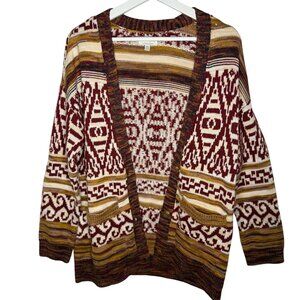 Lucky Brand Boho Cardigan Sweater Southwestern Aztec Geometric Fall Layer size M